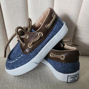 Sz 5 Janie & Jack BOAT SHOES baby boys blue brown LOAFERS chambray summer